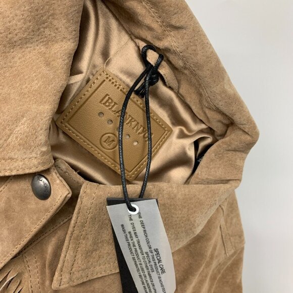 Blank NYC Jacket Fringe 100% Leather Almond Butter Button Front - Picture 7 of 13